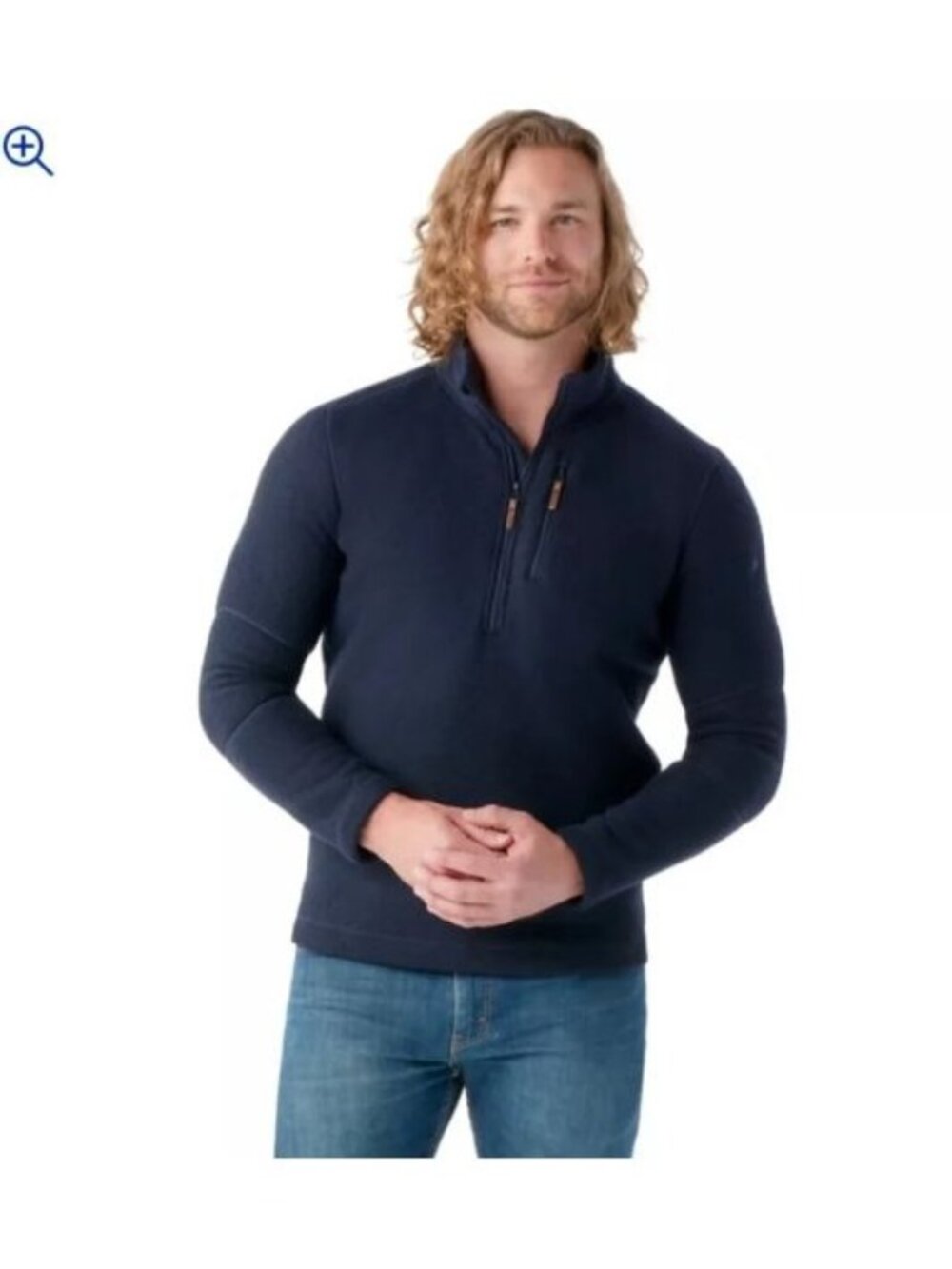 Smartwool Hudson Trail Fleece Half Zip Sweater Mens Large Navy Blue Wool Blend